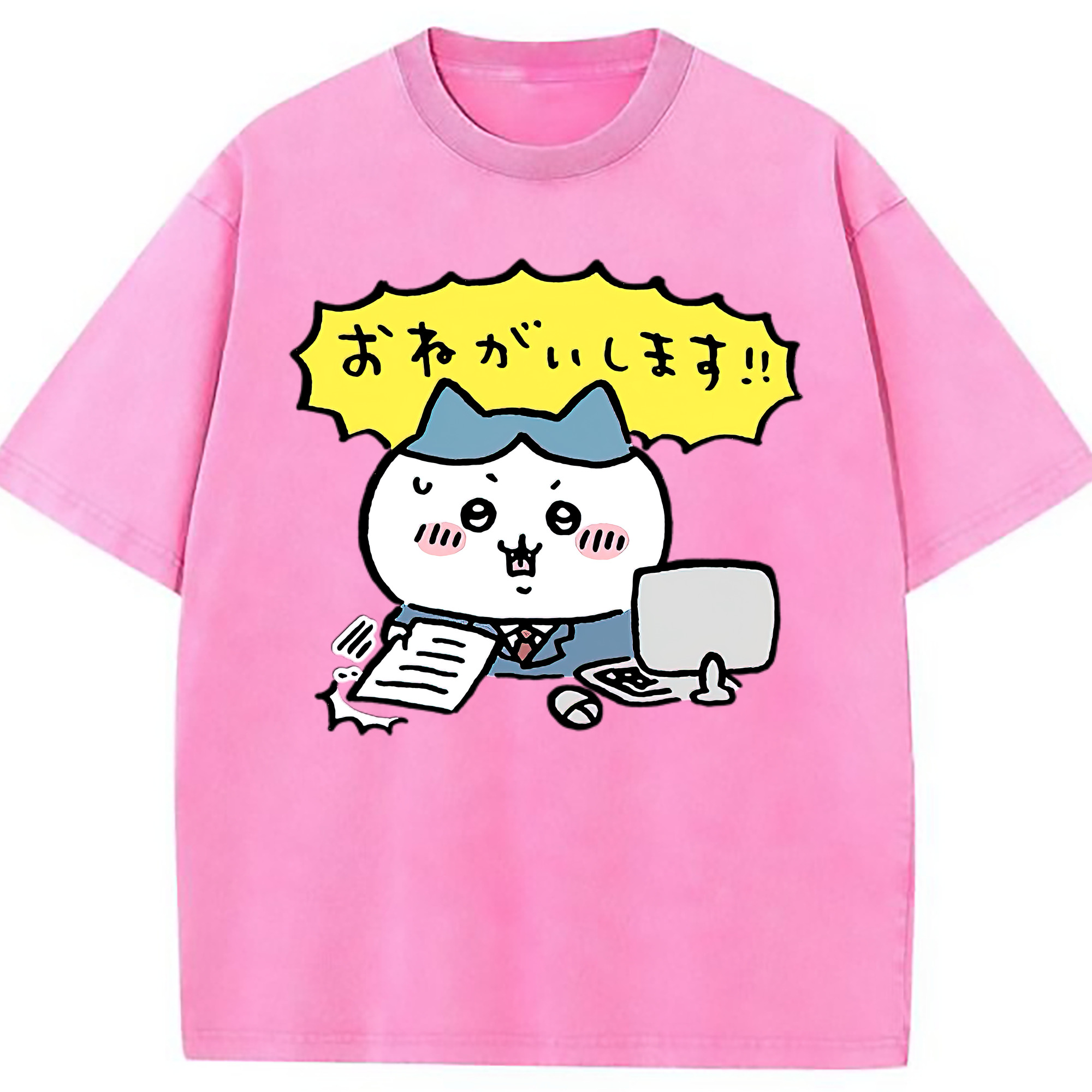 （画像用） ちいかわ ハチワレ Chii-kawa hachiware 綿100% ヴィンテージ風 半袖Tシャツ（フロントプリント）